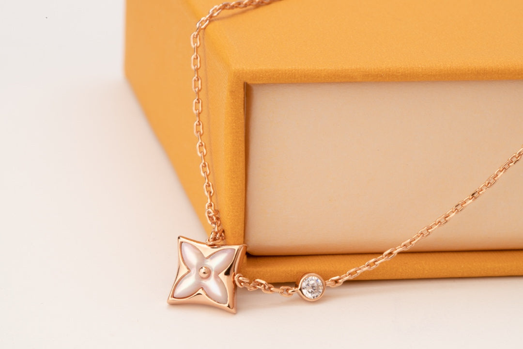 ¡®Moco¡¯STAR PINK MOP 1 DIAMOND PINK GOLD NECKLACE