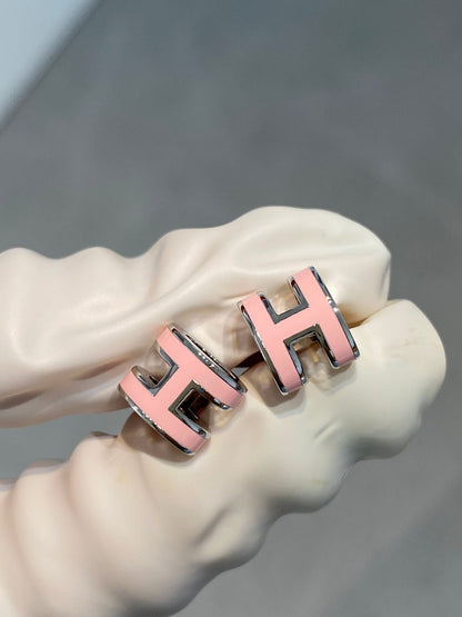¡®Moco¡¯MINI POP H SILVER EARRINGS PINK