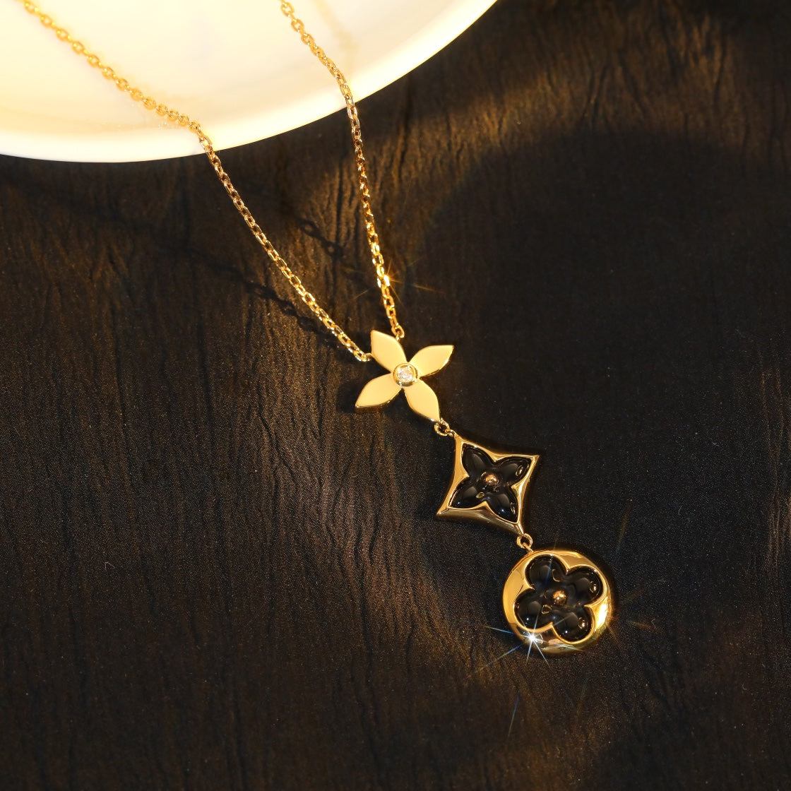 ¡®Moco¡¯STAR AND SUN ONYX PINK GOLD NECKLACE