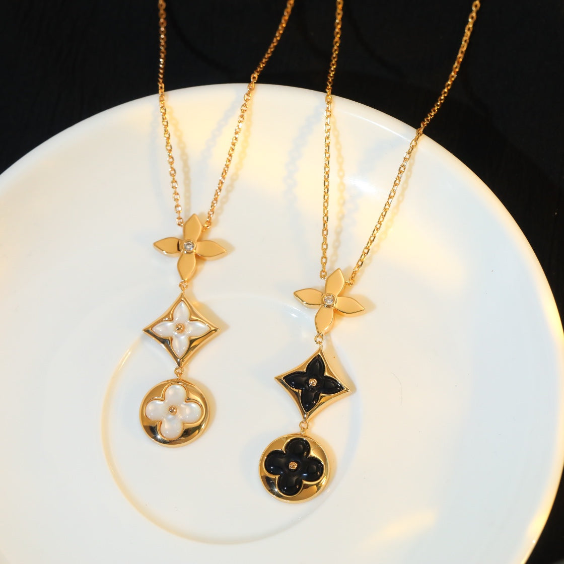 ¡®Moco¡¯STAR AND SUN ONYX PINK GOLD NECKLACE