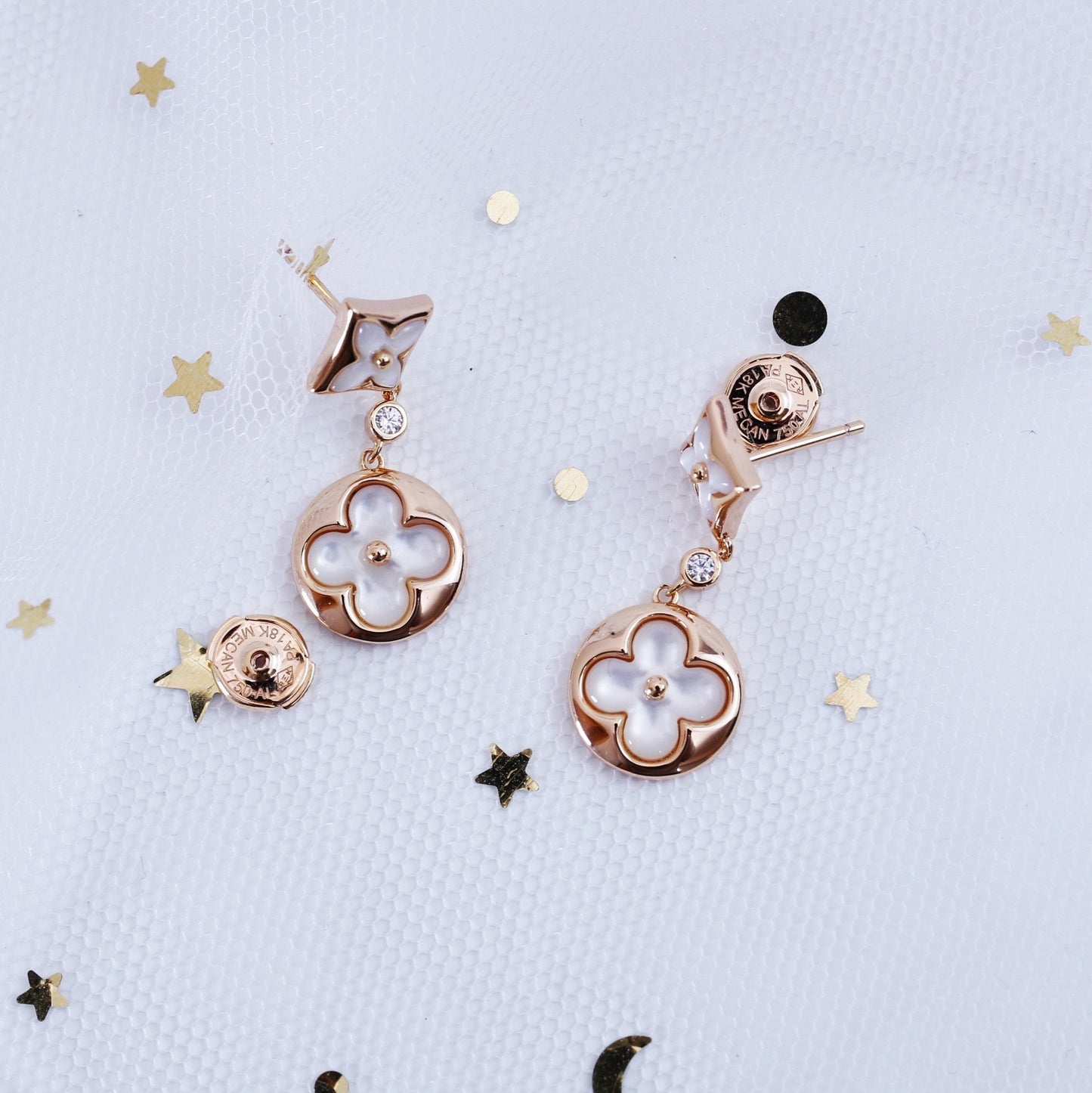 ¡®Moco¡¯STAR AND SUN PINK GOLD MOP DROP EARRINGS