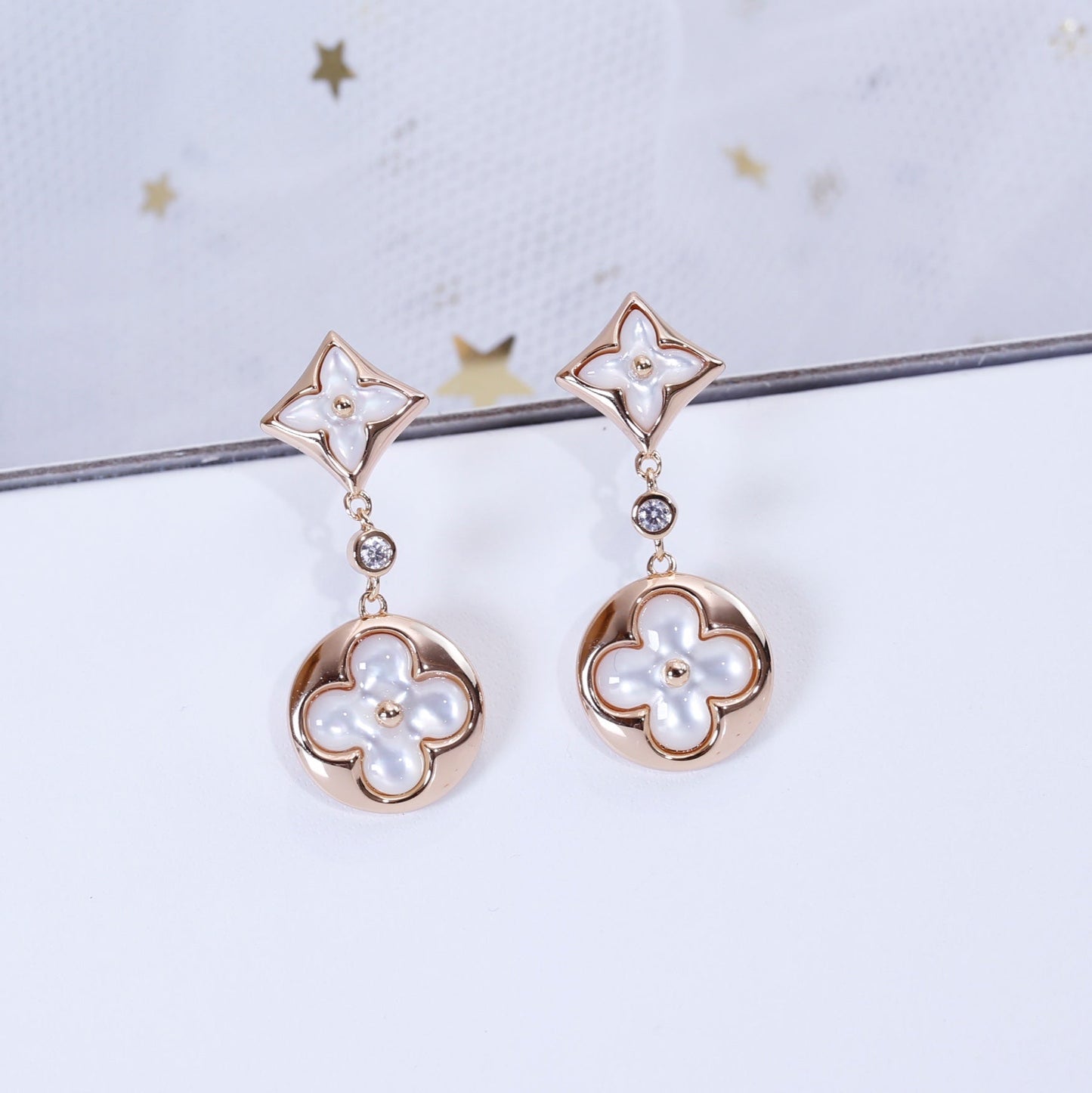 ¡®Moco¡¯STAR AND SUN PINK GOLD MOP DROP EARRINGS
