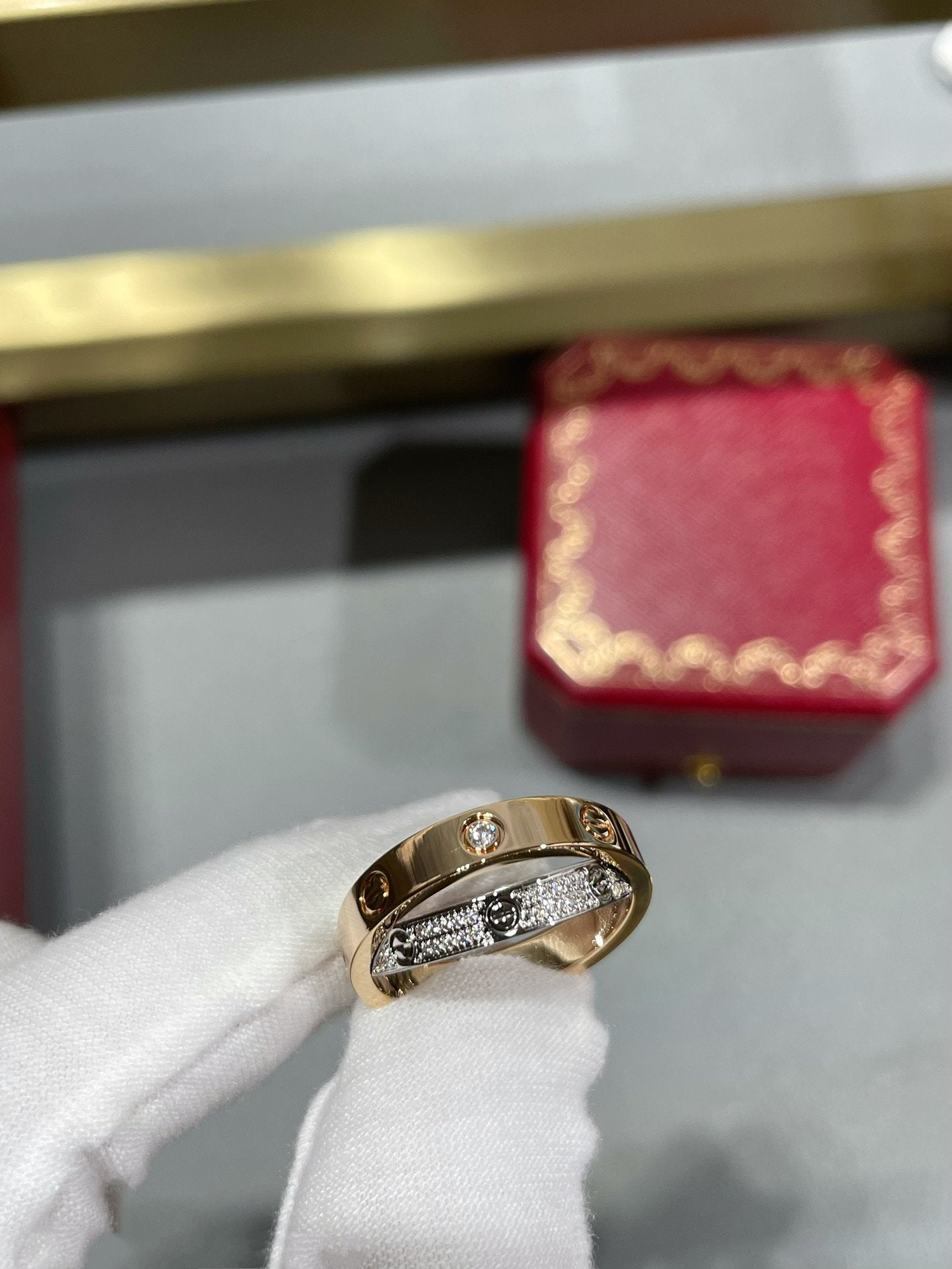 ¡®Moco¡¯LOVE PINK GOLD SILVER DIAMOND DOUBLE RING
