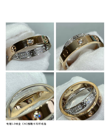 ¡®Moco¡¯LOVE PINK GOLD SILVER DIAMOND DOUBLE RING