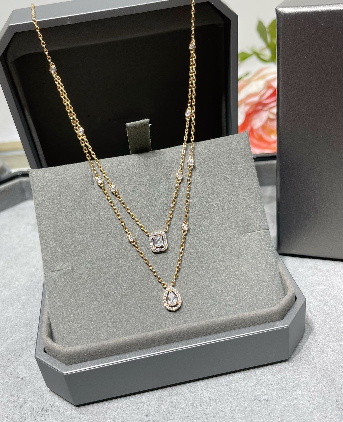 [moco jewelrys ]MY TWIN 2 ROW DIAMOND NECKLACE