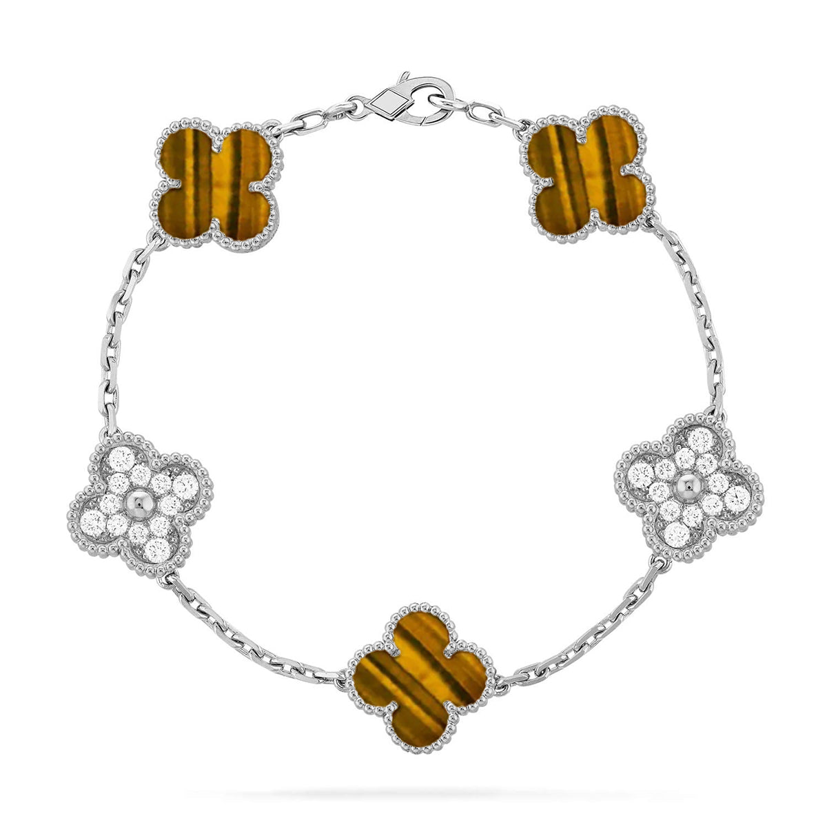 [Moco]New  CLOVER 5 MOTIFS TIGER EYE BRACELET COLLECTION
