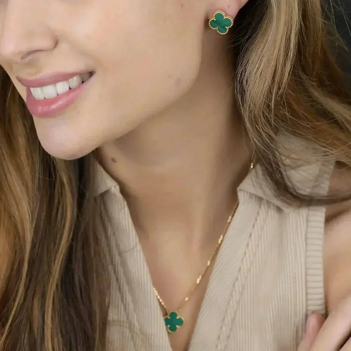 ¡®Moco¡¯CLOVER MINI 9.5MM MALACHITE  EARRINGS