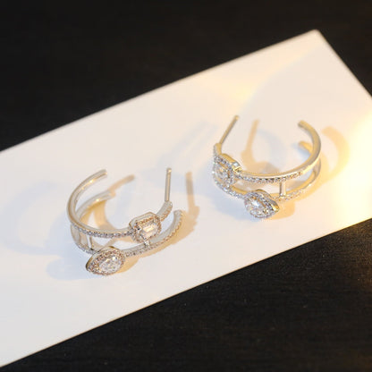 [moco jewelrys ]CREOLES MY TWIN 2 RANGS SILVER DIAMOND EARRINGS
