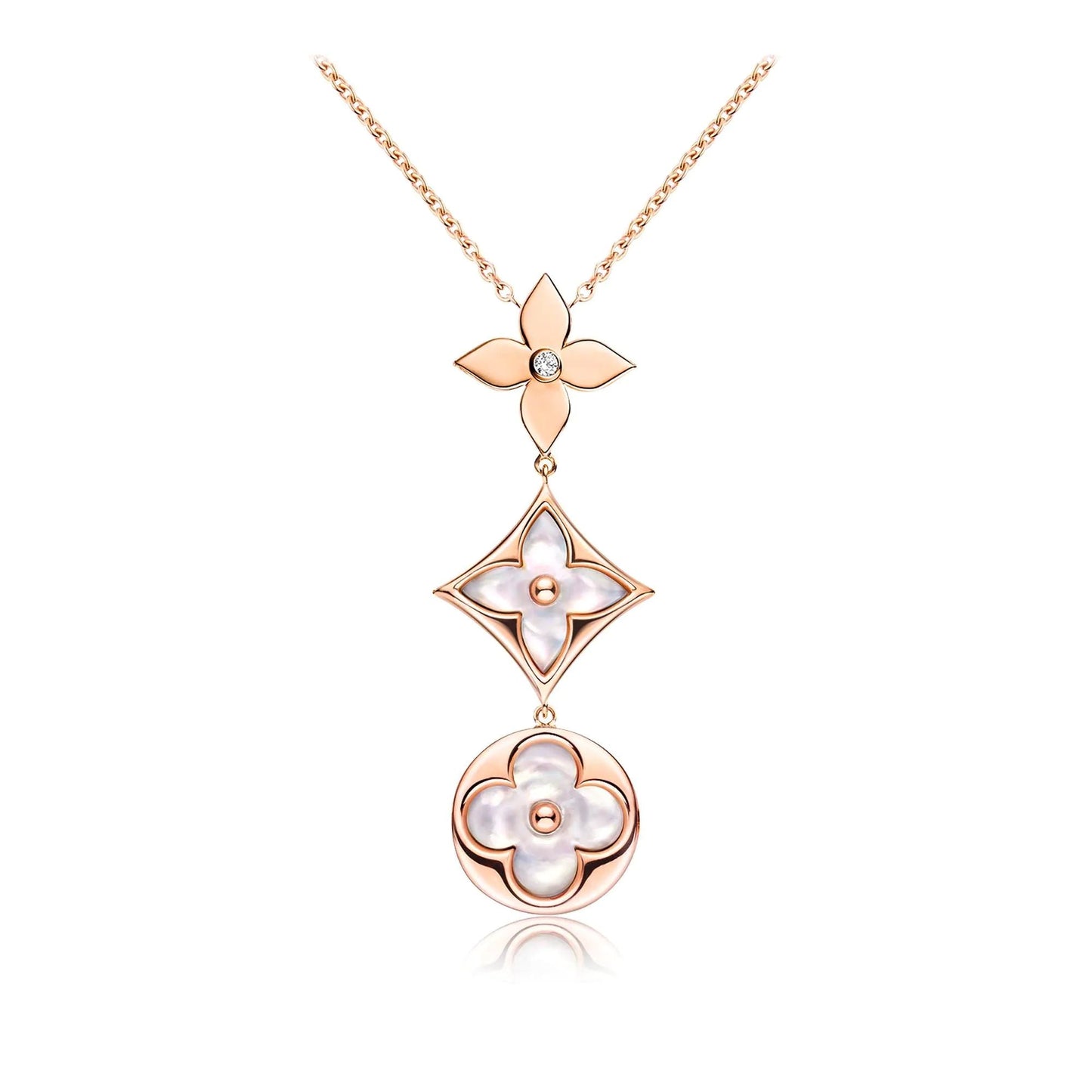 ¡®Moco¡¯COLOR BLOSSOM LARIAT NECKLACE PINK GOLD WHITE MOTHER PEARL AND DIAMOND