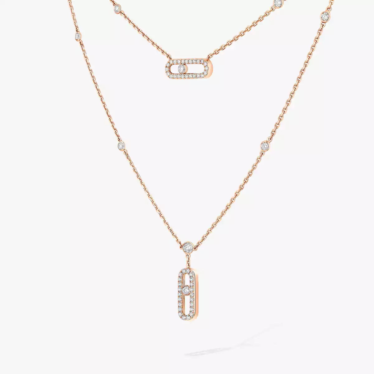[moco jewelrys ]2 Rows Rose Gold Diamond Pave_ Necklace Move Uno